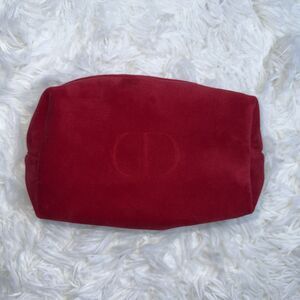 Christian Dior Cosmetic Silver Zipper Makeup Bag Pouch Clutch Red Velvet